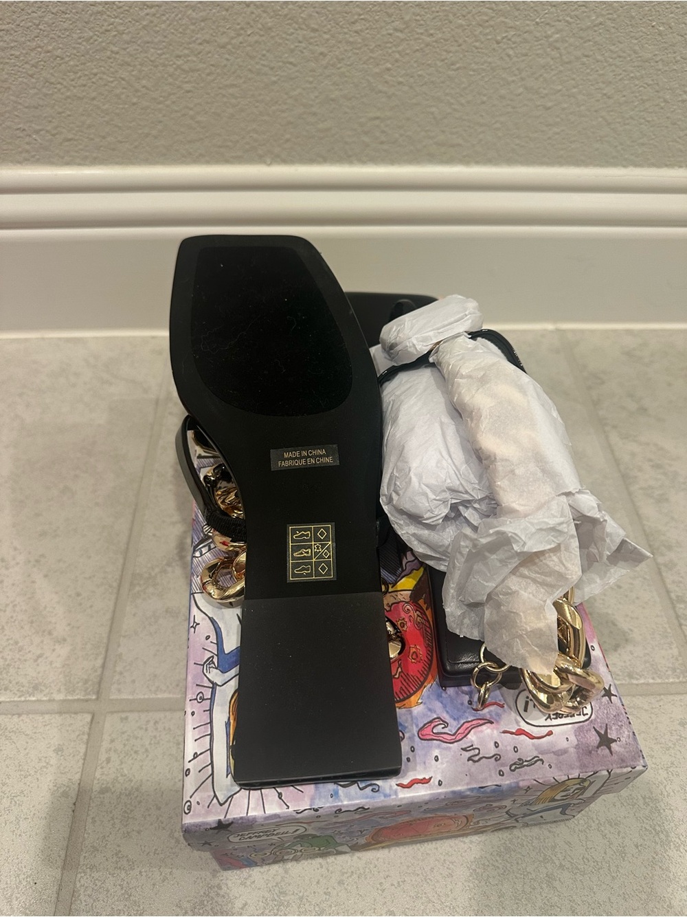 Jeffrey Campbell Black Chain Strap Sandals with Gold Hardware - Picture 4 of 4